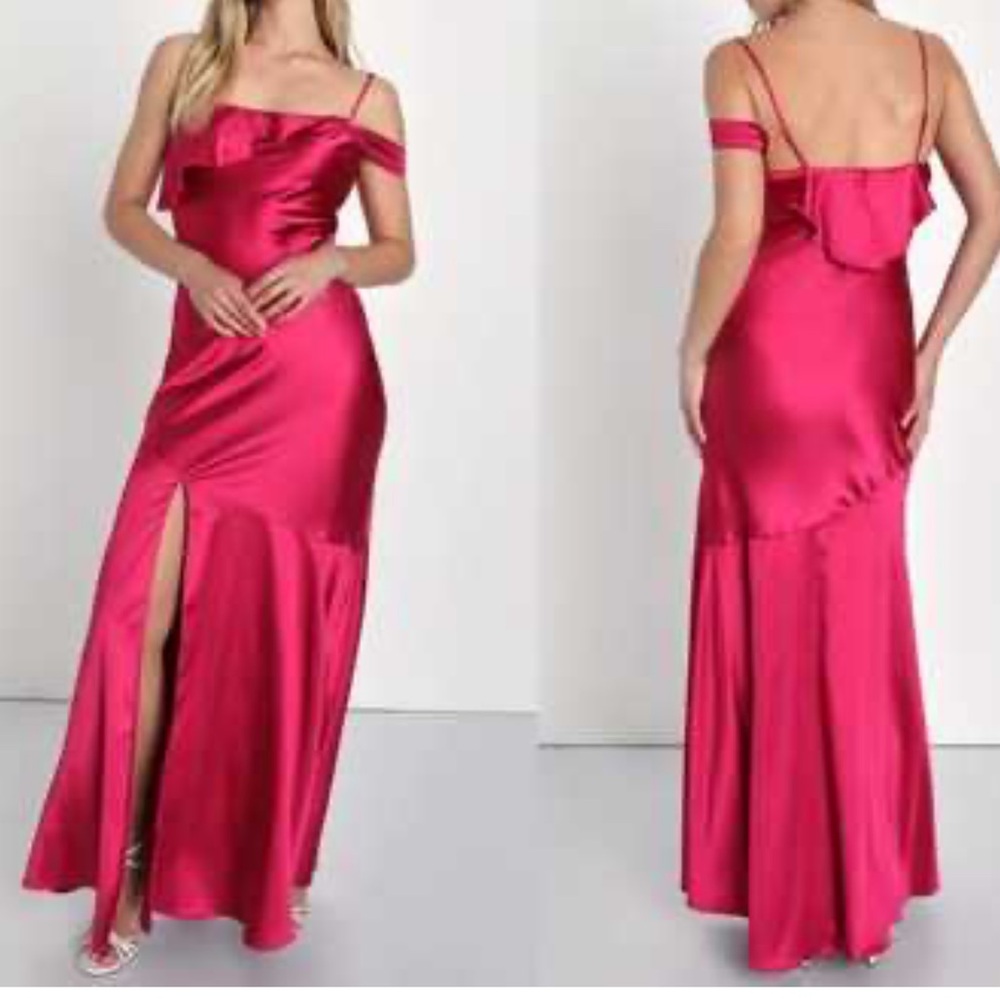 Lulus Magenta Satin Asymmetrical Maxi Dress Womens XL